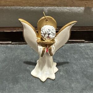 Dog Angel Ornament White Gold Glitter